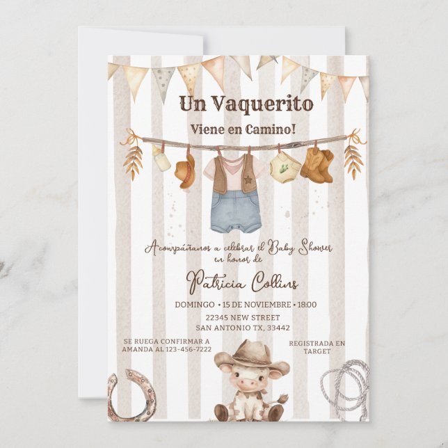 Invitation Baby shower Vaquerito Cowboy espagnol (Devant)