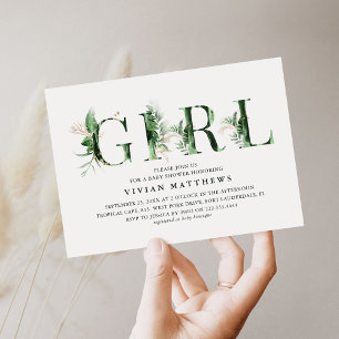 Invitation Baby shower végétal Tropical Green & Gold GIRL