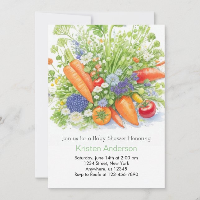 Invitation Baby shower végétarien du marché agricole (Devant)