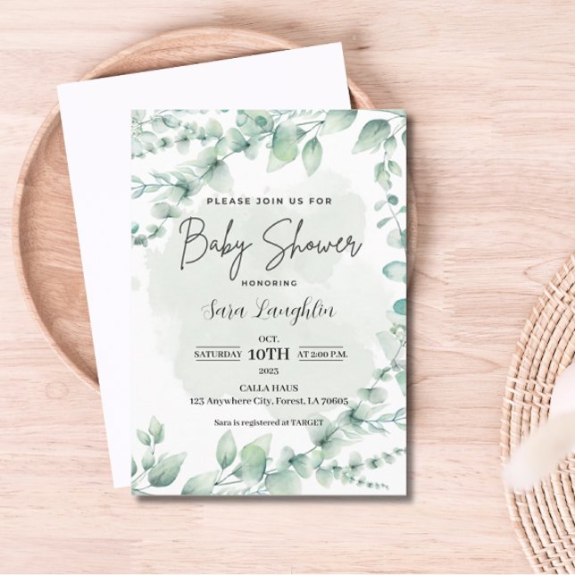 Invitation Baby shower verdoyant (Greenery Baby Shower Invite)