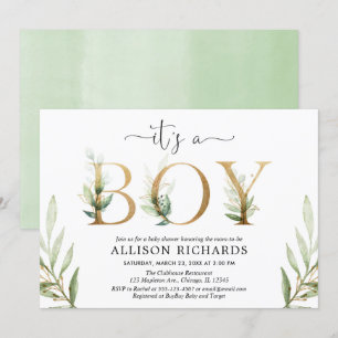 Invitation Baby shower verdoyant C'est un garçon feuillage d'