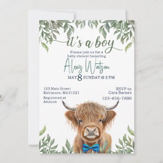 Invitation baby shower verdoyant de vache de montagne