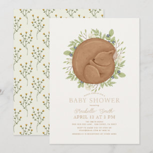 Invitation Baby shower verdoyant d'écureuil couchant