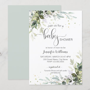 Invitation baby shower verdoyant et eucalyptus