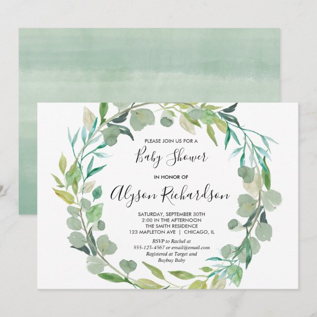 Invitation baby shower verdoyante, neutre pour les (Devant / Derrière)