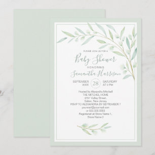 Invitation Baby shower Verdure Élégante aquarelle Foliage