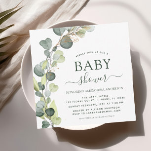 Invitation Baby shower Verdure Eucalyptus Succulent Élégant