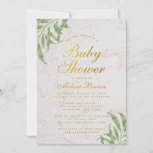 Invitation Baby shower Verdure Marbre Faux Gold Foil Script