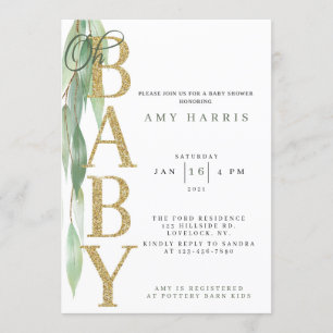 INVITATION baby shower verdure vert Sage