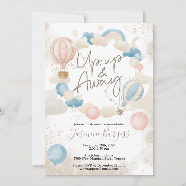 Invitation Baby shower vers le haut, vers le haut et vers l'e (Devant)