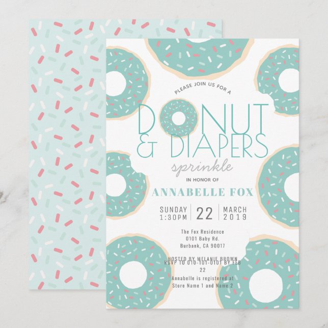 Invitation Baby shower vert à la menthe et aux plongeurs (Devant / Derrière)