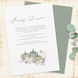 Invitation Baby shower vert Boho Citrouille Sage