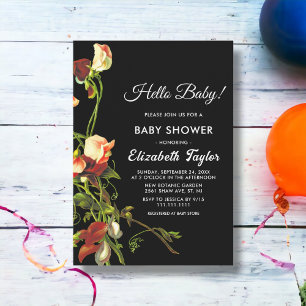 Invitation Baby shower vert Bourgogne Rose Noir Floral