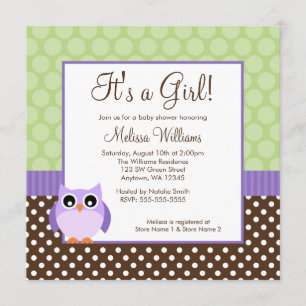 Invitation Baby shower vert Brown de fille de point de polka
