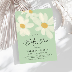 Invitation Baby shower vert Daisy Floral Sage
