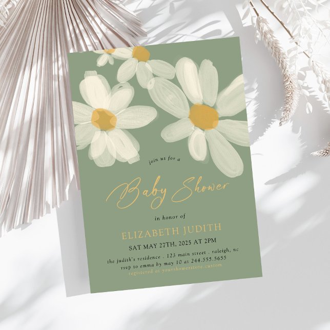 Invitation Baby shower vert Daisy Floral Sage (Créateur téléchargé)