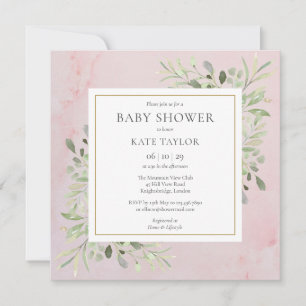 Invitation Baby shower vert de marbre rose   Saupoudrer