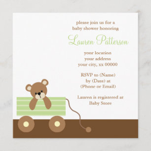 Invitation Baby shower vert d'ours de chariot