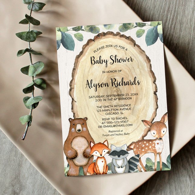 Invitation Baby shower vert doux bois neutre genre (Créateur téléchargé)