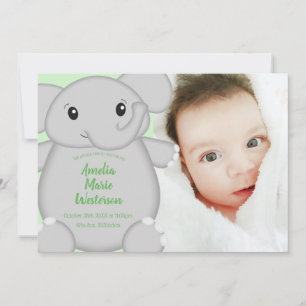Invitation Baby shower vert éléphant