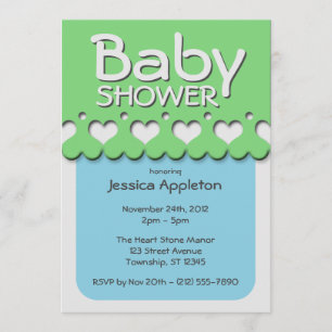 Invitation Baby shower vert et bleu de motif de ruban de