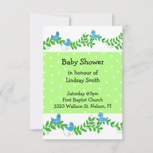 Invitation Baby shower vert et bleu nature (Devant)