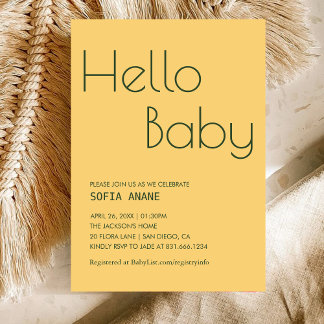Invitation Baby shower vert et jaune propre et neutre pour le