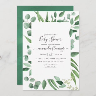 Invitation Baby shower vert Eucalyptus