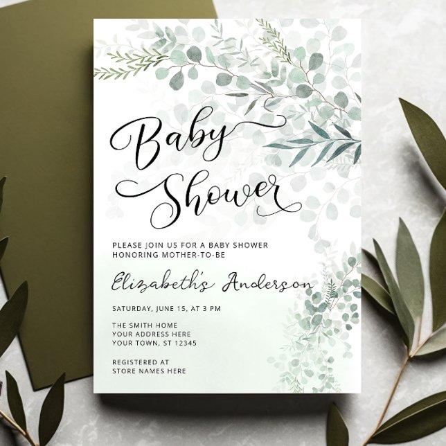 Invitation Baby shower vert Eucalyptus Botanique Sage (Créateur téléchargé)
