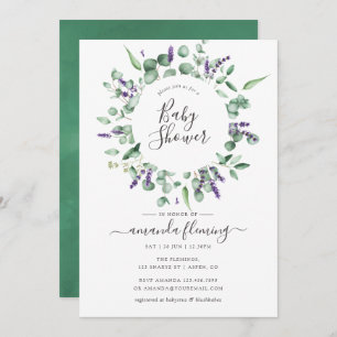Invitation Baby shower vert Eucalyptus Lavender