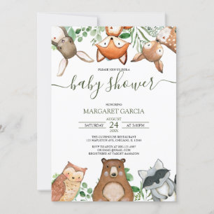 Invitation Baby shower vert genre Neutre WOODLAND