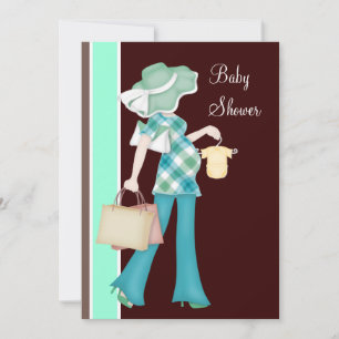Invitation Baby Shower Vert Menthe et Chocolat Marron