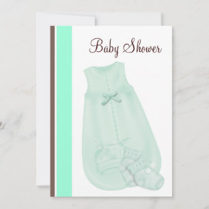 Invitation Baby-Shower Vert Menthe et Chocolat Marron