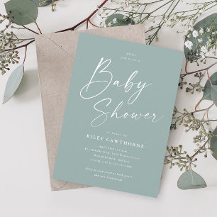 Invitation Baby shower vert moderne Sage Script
