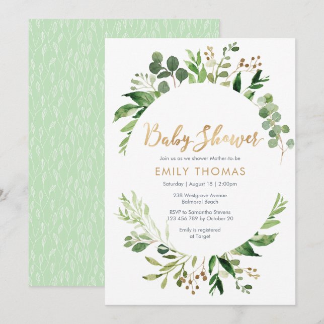 Invitation Baby shower vert - neutre pour les femm (Devant / Derrière)