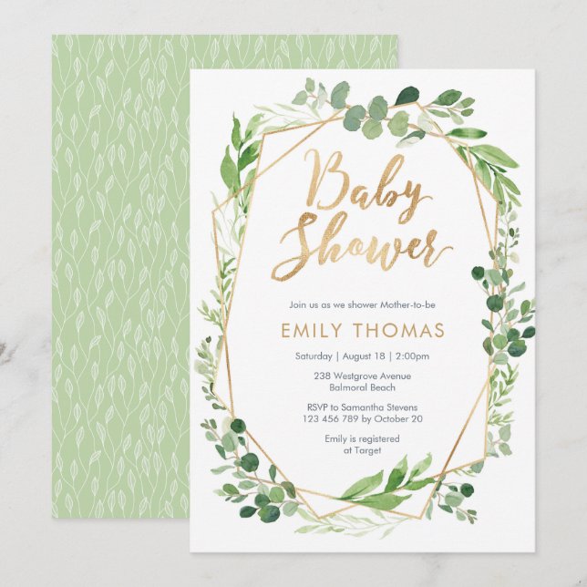 Invitation Baby shower vert - neutre pour les femm (Devant / Derrière)