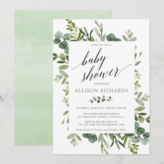 Invitation Baby shower vert neutre pour les femmes (Devant / Derrière)