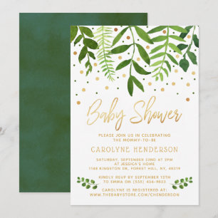 Invitation Baby shower Vert & Or Simply Chic