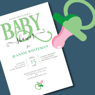 Invitation Baby Shower Vert Pacifieuse Genre Neutre