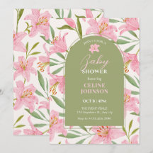 Baby shower vert pastel fleuri rose lys