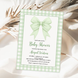 Invitation Baby shower Vert Plaid Et Bow Vert
