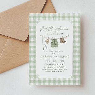 Invitation Baby Shower Vert Sauge Gingham Pêche