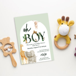 Invitation baby shower vert sauvage Safari animal Jungle