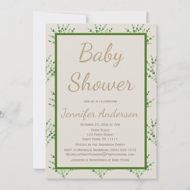 Invitation Baby shower vert Tan Neutre Sexe Simple (Devant)