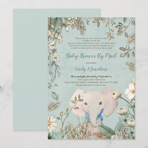 Invitation Baby shower vert vintage Eléphant