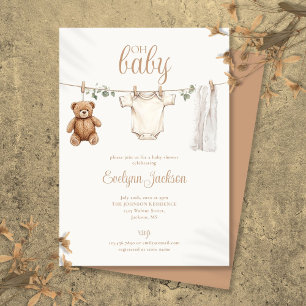 Invitation Baby-Shower Vêtements Ligne Neutre