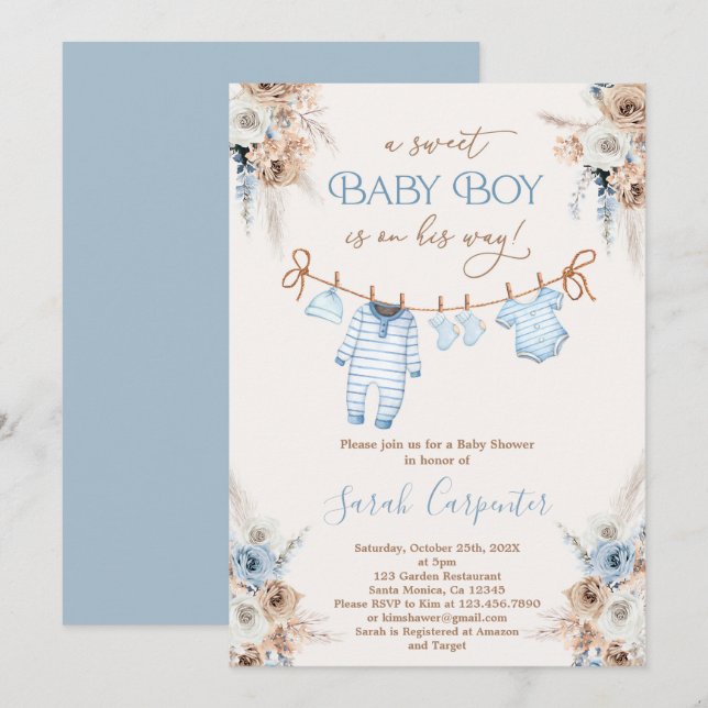 Invitation Baby shower Vêtements pour bébé garçon (Devant / Derrière)