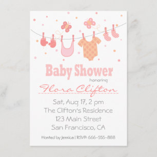 Invitation baby shower : Vêtements pour bébés sur étoffe