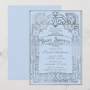 Invitation Baby shower victorien Vintage bleu clair et argent