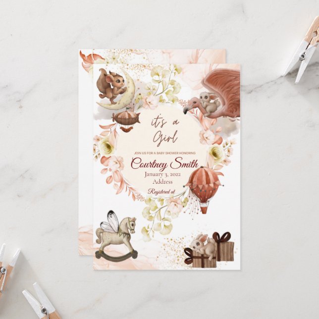 Invitation Baby shower vintage (Devant/Arrière en situation)